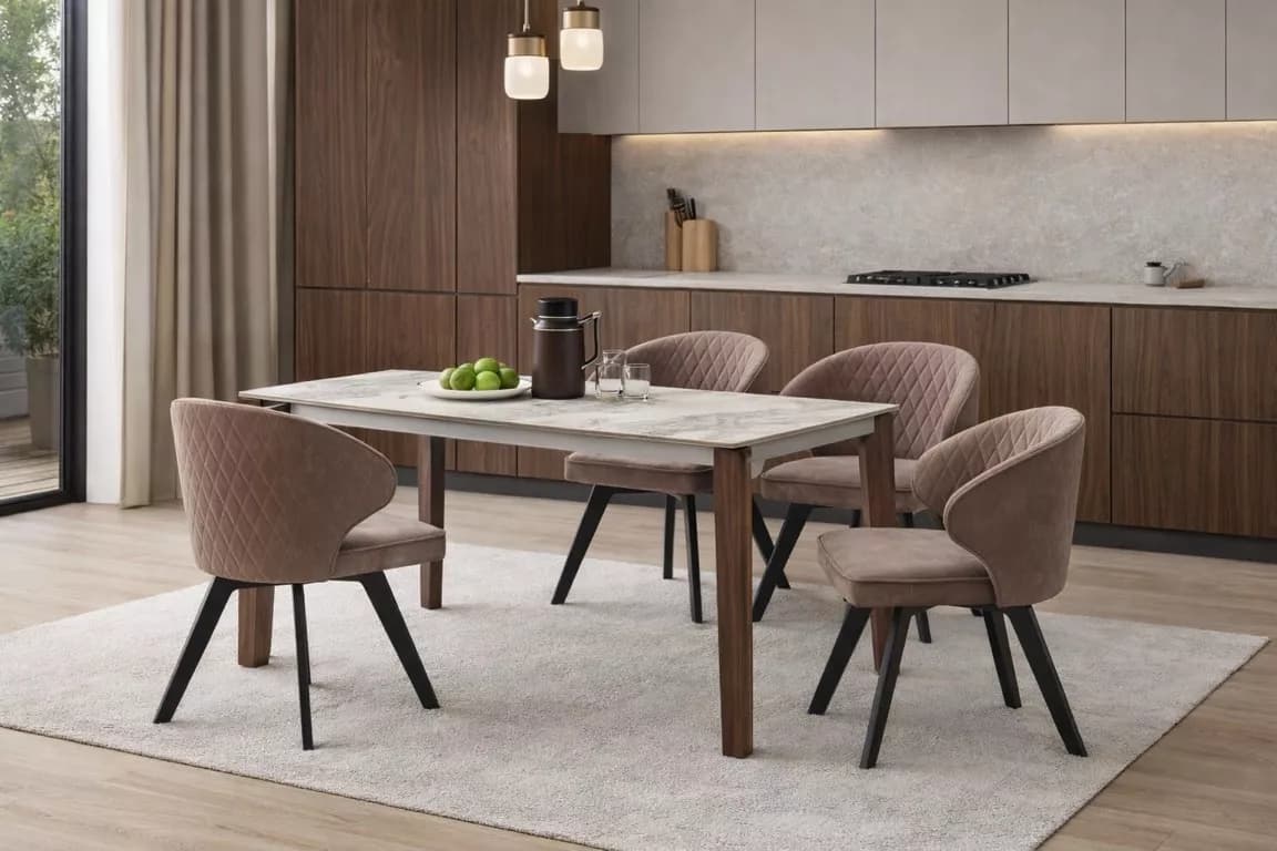 Стол ЭЗМИР (ESMIR) 180 цвет АРАБЕСКАТО (MATTE ARABESCATO SOLID CERAMIC) / ОРЕХ, ®DISAUR — фото 15